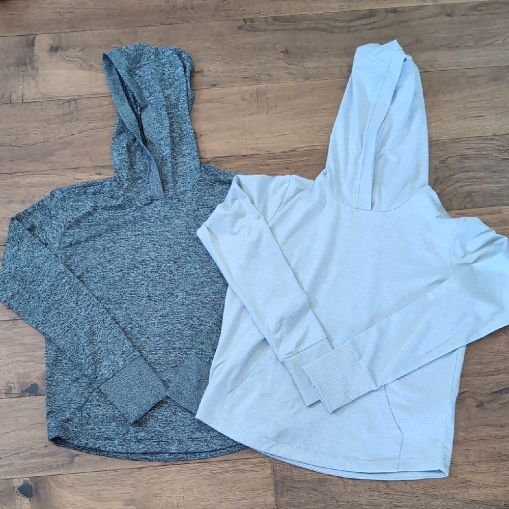 Athleta Girl Heather Charcoal & Light Gray Hooded Tops